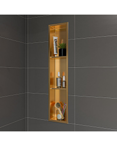 ALFI brand ABNP0836-BG 8" x 36" Brushed Gold PVD Stainless Steel Vertical Triple Shelf Shower Niche