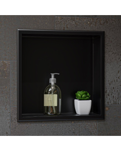 ALFI brand ABNP1616-BB 16" x 16" Brushed Black Steel Single Shelf Shower Niche