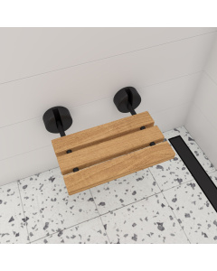 ALFI brand ABS16R-BM Black Matte 16" Wide Foldable Teak Shower Seat