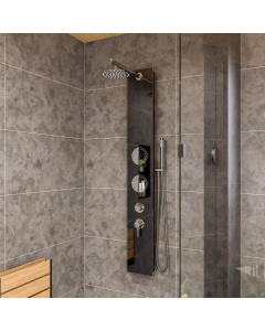 ALFI brand ABSP55B Black Glass Shower Panel with 2 Body Sprays and Rain Shower Head