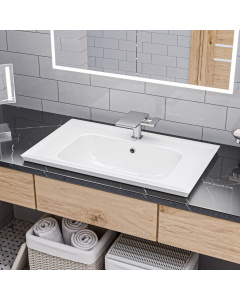 EAGO BH003 White Ceramic 32"x19" Rectangular Drop In Sink