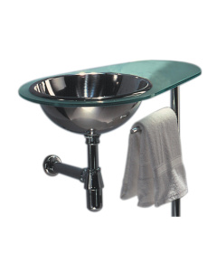 Whitehaus WHAQUA-L Glass Counter Top With Polished Stainless Steel Drop-In Basin On Left Side