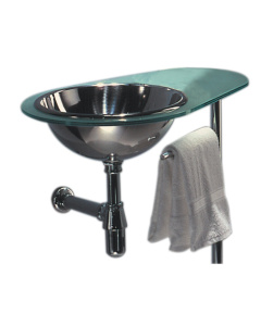 Whitehaus WHAQUA-R Glass Counter Top With Polished Stainless Steel Drop-In Basin On Right Side