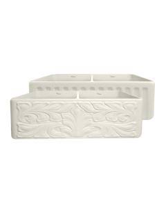 Whitehaus WHFLGO3318-B Biscuit Fireclay Kitchen Sink  With Gothic Apron