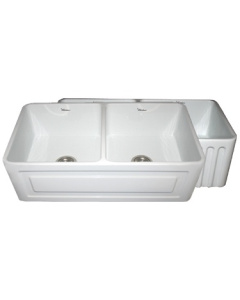 Whitehaus WHFLRPL3318 Raised Panel or Fluted Reversible Fireclay Farm Sink