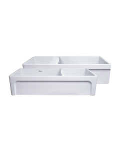 Whitehaus WHQDB5542 Farmhaus Fireclay Large Reversible Sink and Small Bowl