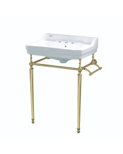 Whitehaus WHV024-L33-3H-B Three Holes Console Sink With Polished Brass Leg
