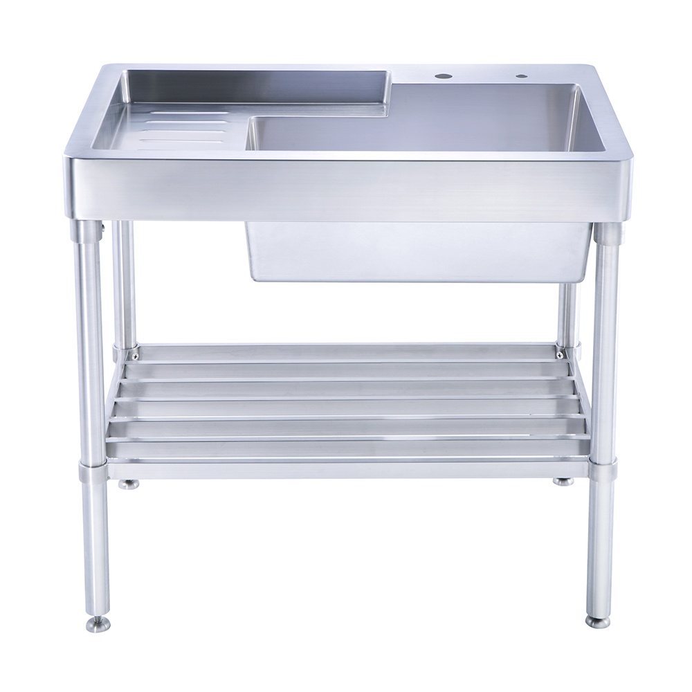 Whitehaus WH33209-LEG-NP Pearlhaus Brushed Stainless Steel Single Bowl Utility Sink With Drainboard view 1
