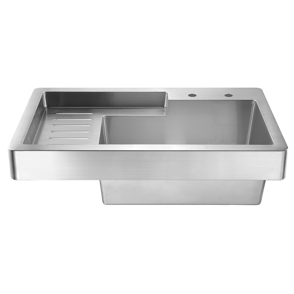 Whitehaus WH33209-NP Pearlhaus Brushed Stainless Steel Single Bowl Drop In Utility Sink With Drainboard view 1