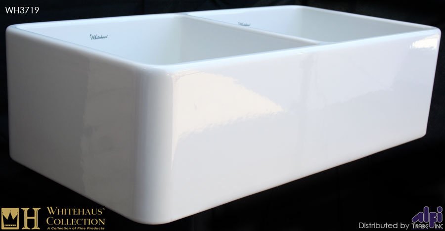 Whitehaus WH3719 Double Bowl 37" Fireclay Farmhouse Apron Kitchen Sink view 2