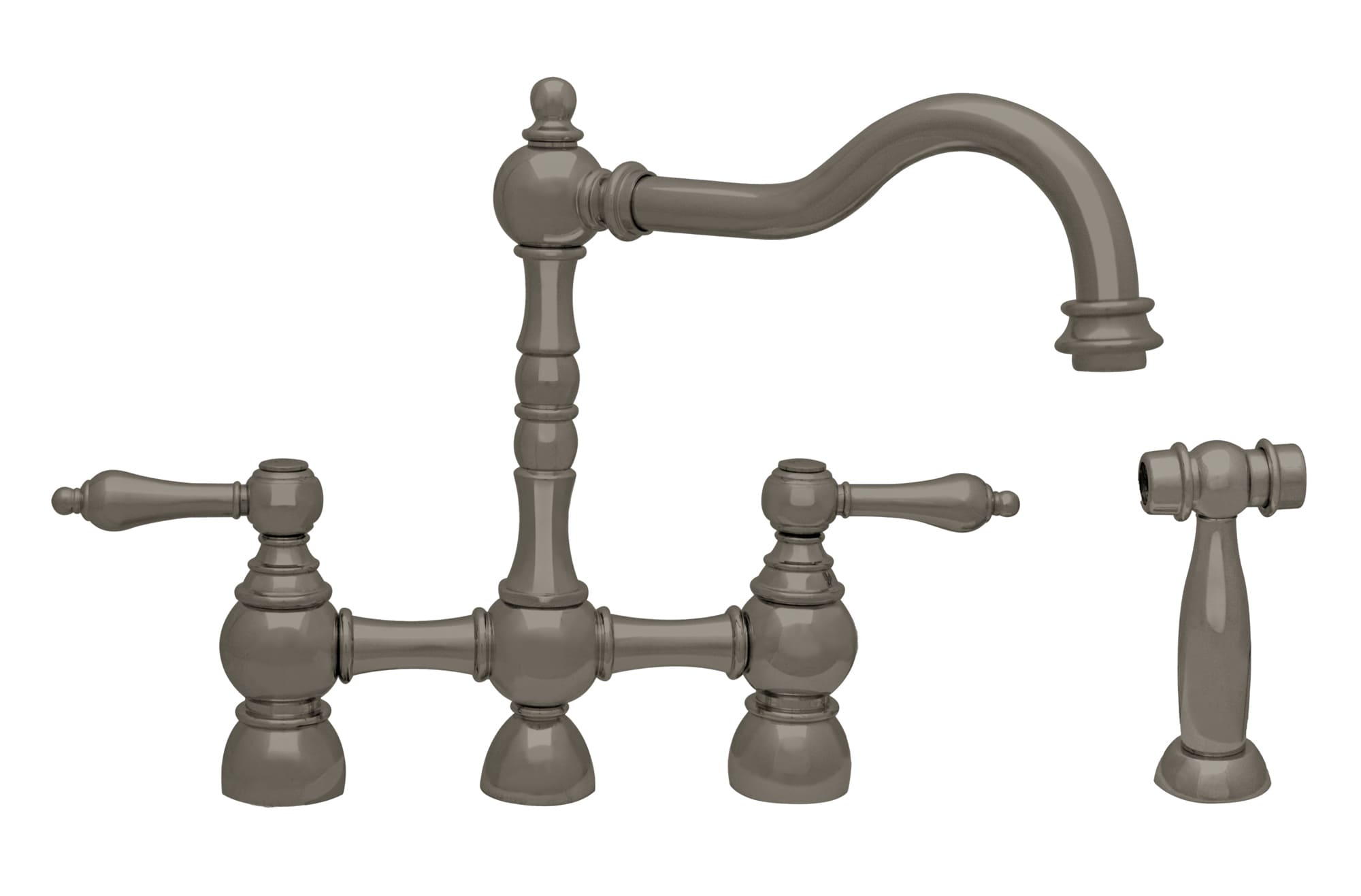 Whitehaus WHEGB-34656 Bridge Faucet with Long Traditional Swivel Spout and Side Spray view 1