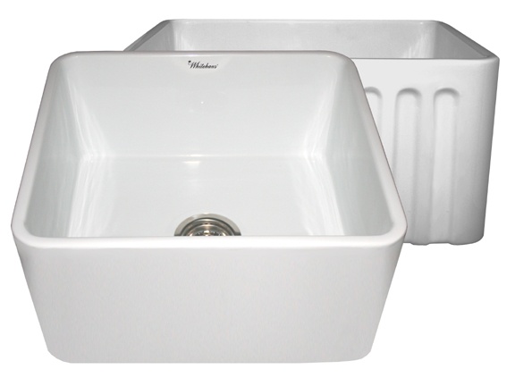 Whitehaus WHFLPLN2018 20" Fluted & Smooth Reversible Fireclay Farm Sink view 1