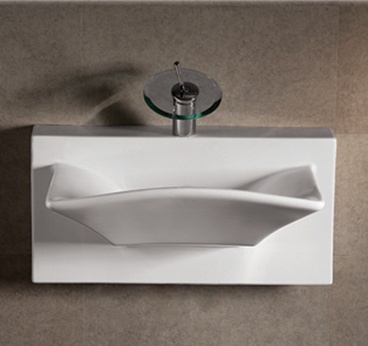 Whitehaus WHKN1114A Ceramic Rectangular Wall Mount Bathroom Sink Basin view 2