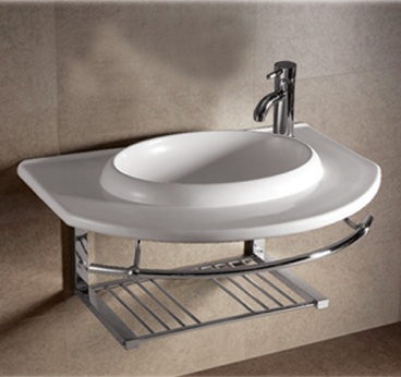 Whitehaus WHKN1124 Ceramic Round Bath Basin with Integrated Towel Bar view 2