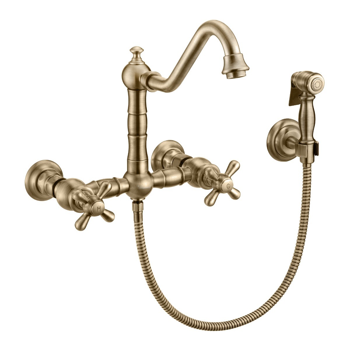 Whitehaus WHKWCR3-9402-NT Vintage III Plus Wall Mount Faucet with Solid Brass Side Spray view 1