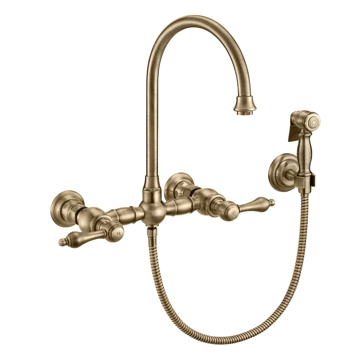 Whitehaus WHKWLV3-9301-NT Vintage III Plus Wall Mount Lever Handles Faucet With Side Spray view 1