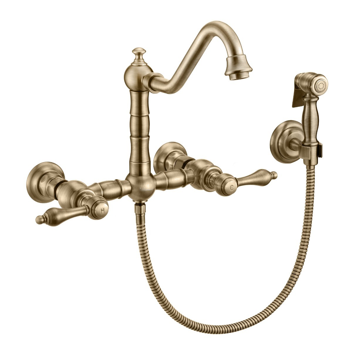 Whitehaus WHKWLV3-9402-NT Vintage III Plus Wall Mount Lever Handles Faucet With Side Spray view 1