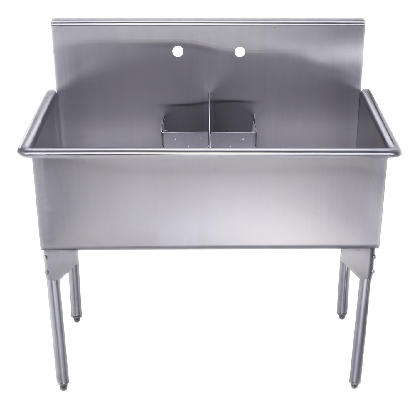 Whitehaus WHLSDB4020-NP 40" Brushed Stainless Steel Two Bowl Utility Sink view 1
