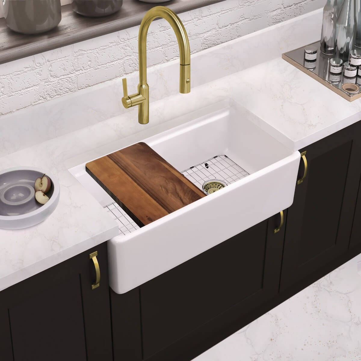 Whitehaus WHLW3319 33" Reversible Single Bowl Front Apron Fireclay Sink Set view 1