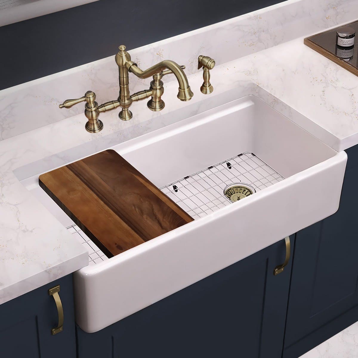 Whitehaus WHLW3619 36" Reversible Single Bowl Front Apron Fireclay Sink Set view 1