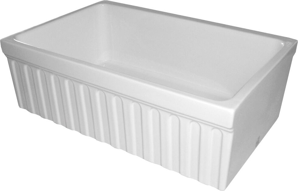 Whitehaus WHQ330 Fireclay 30'' Single Bowl Fluted Farmhouse Reversible Sink view 1