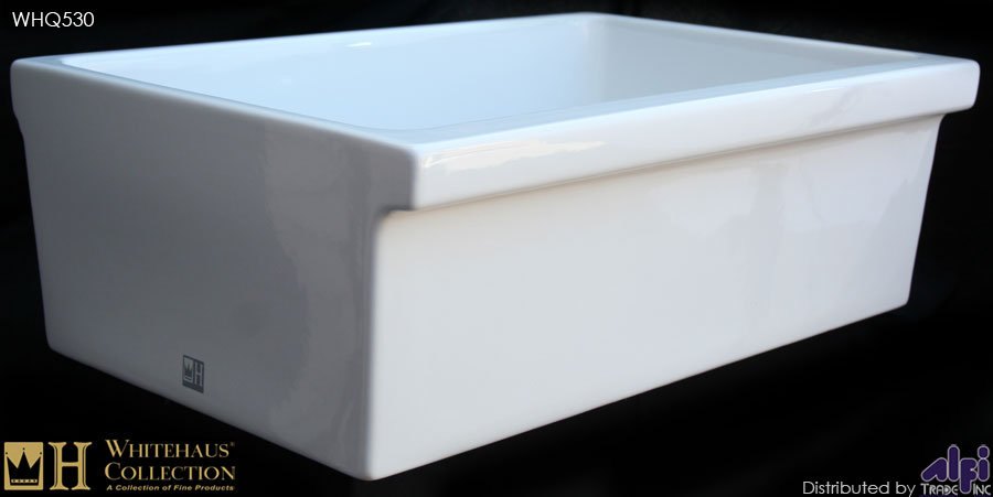 Whitehaus WHQ530 Single Bowl Fireclay 30'' Farmhouse Apron Kitchen Sink view 2