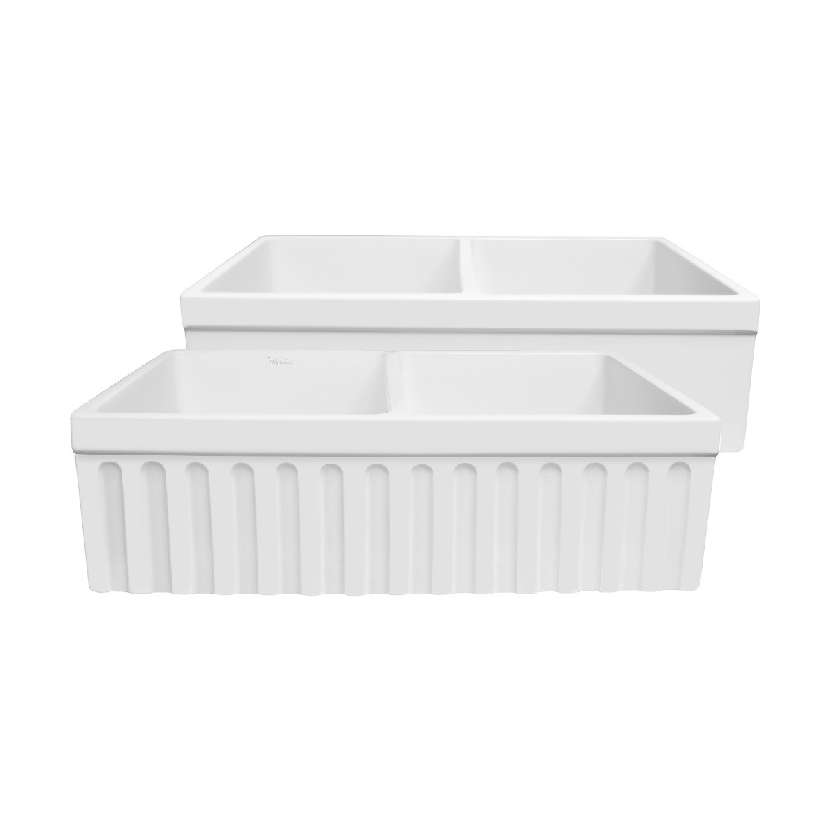 Whitehaus WHQDB332-M Quatro Alcove Matte Double Bowl Fireclay Kitchen Sink view 1