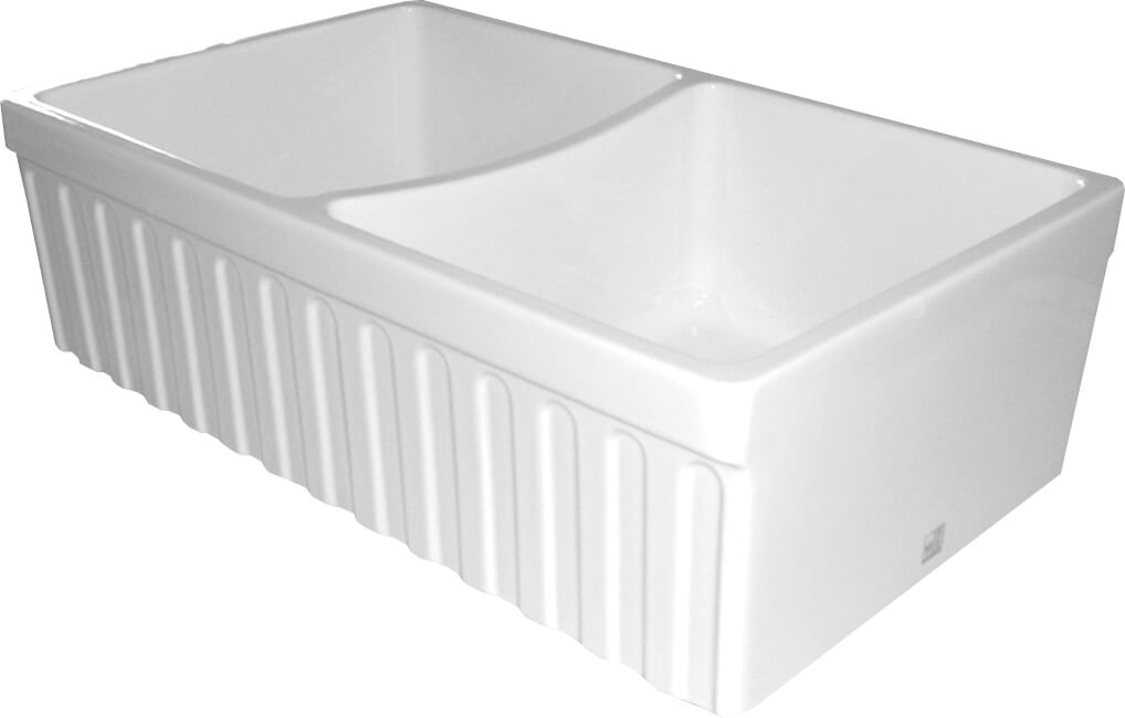 Whitehaus WHQDB332 Double Bowl Fireclay 33'' Fluted Farmouse Apron Sink view 1