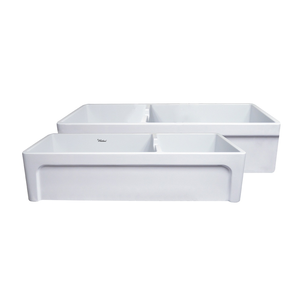 Whitehaus WHQDB5542 Farmhaus Fireclay Large Reversible Sink and Small Bowl view 1
