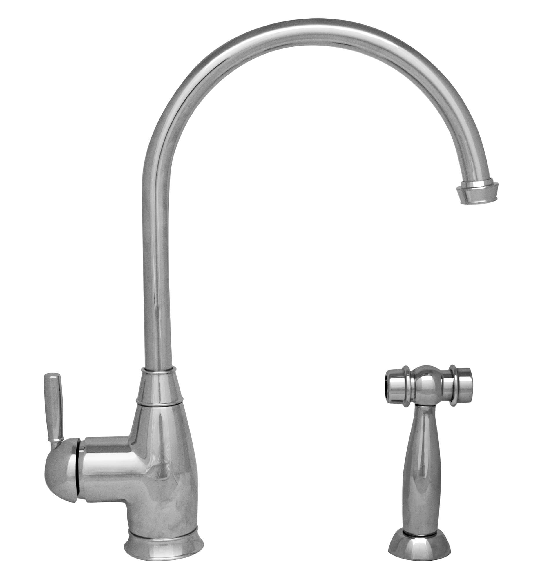 Whitehaus WHQN-34682 Gooseneck Kitchen Faucet with Solid Brass Side Spray view 1