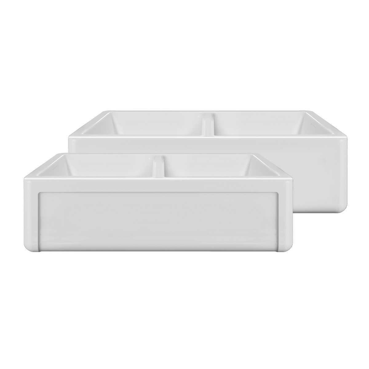 Whitehaus Collection WHRPDB3618-W 36" Double Bowl Fireclay Kitchen Sink w/ Grid view 1