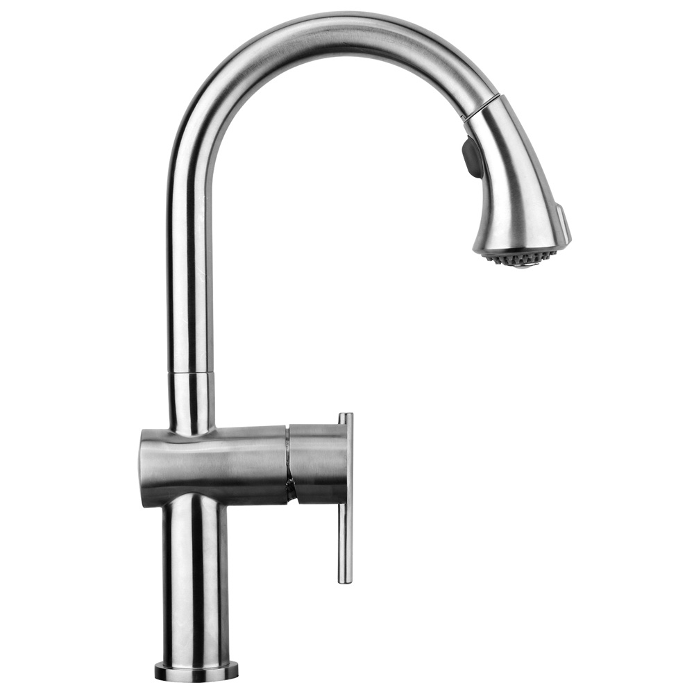 Whitehaus WHS1971-SK Waterhaus Stainless Steel Kitchen Faucet With Gooseneck Spout And Pull Down Spray view 1