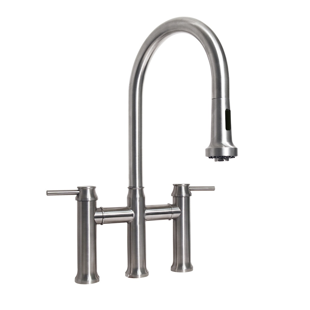 Whitehaus WHS6900-PDK Waterhaus Lead-Free Stainless Steel Bridge Faucet view 1
