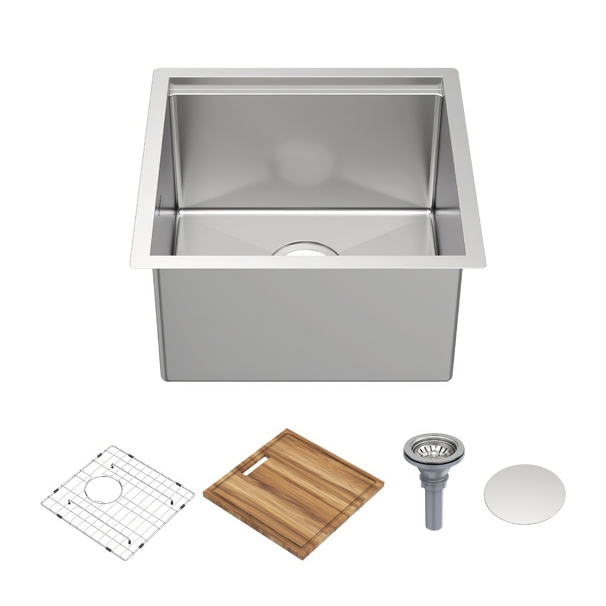 Whitehaus WHSW1818 18" Undermount Single Bowl 16 Gauge Brushed Stainless Steel Workstation Sink With Accessories view 1