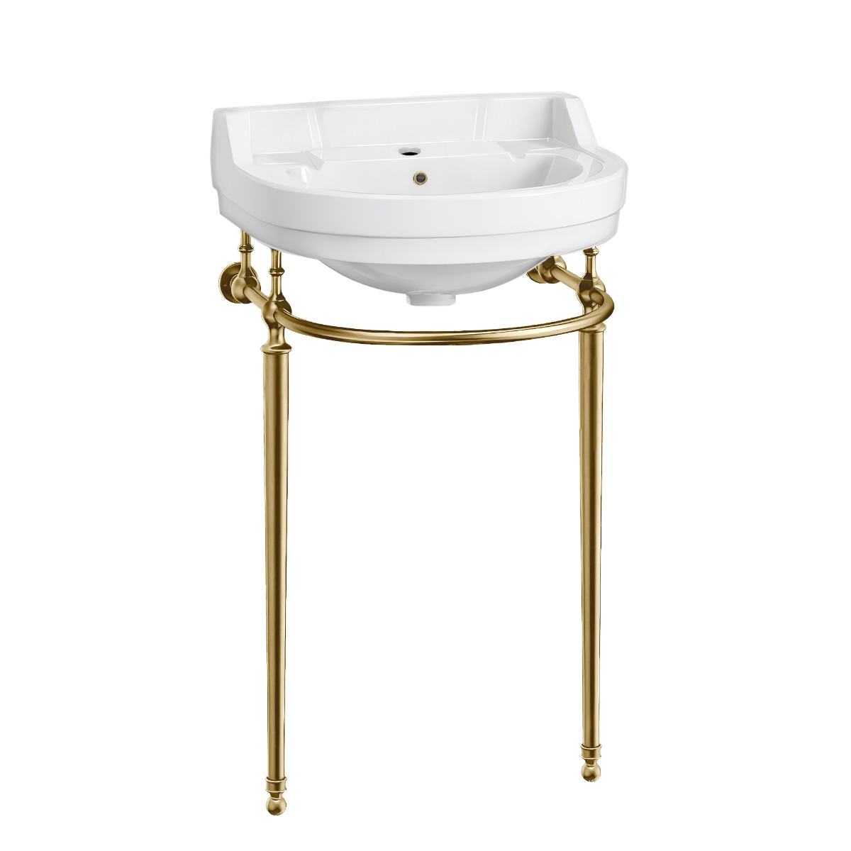 Whitehaus WHV022-L32-1H-B 22" Console Sink w/ Semi Circular Bowl Brass Legs Overflow Towel Bar view 1