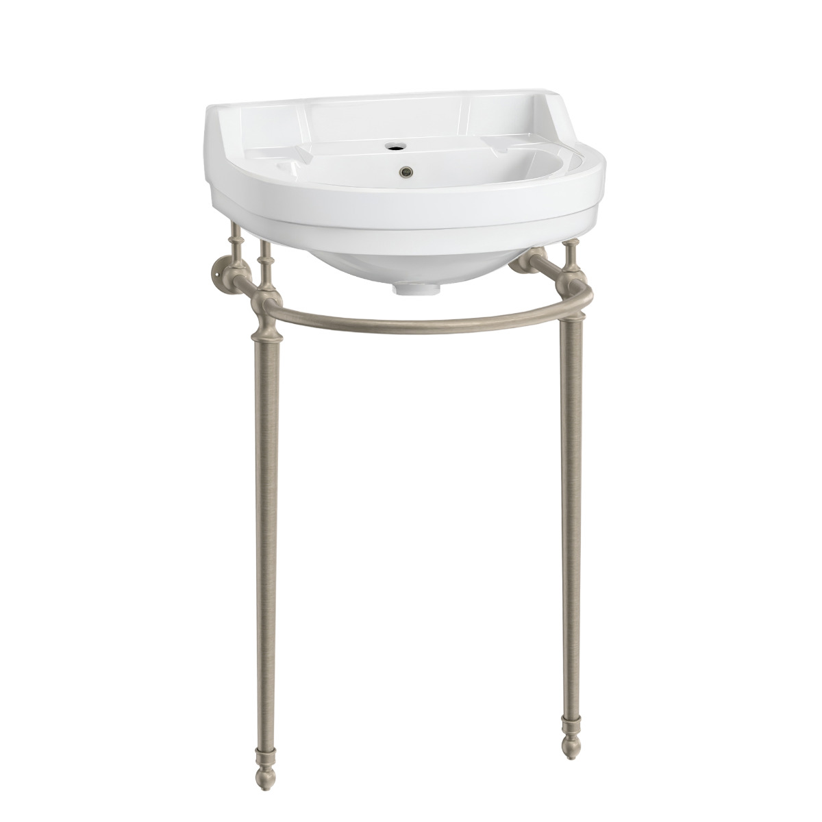 Whitehaus WHV022-L32-1H-BN 22" Console Sink w/ Semi Circular Bowl Brass Legs Overflow Towel Bar view 1