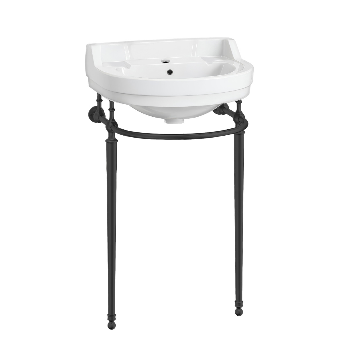 Whitehaus WHV022-L32-1H-MB 22" Console Sink w/ Semi Circular Bowl Brass Legs Overflow Towel Bar view 1