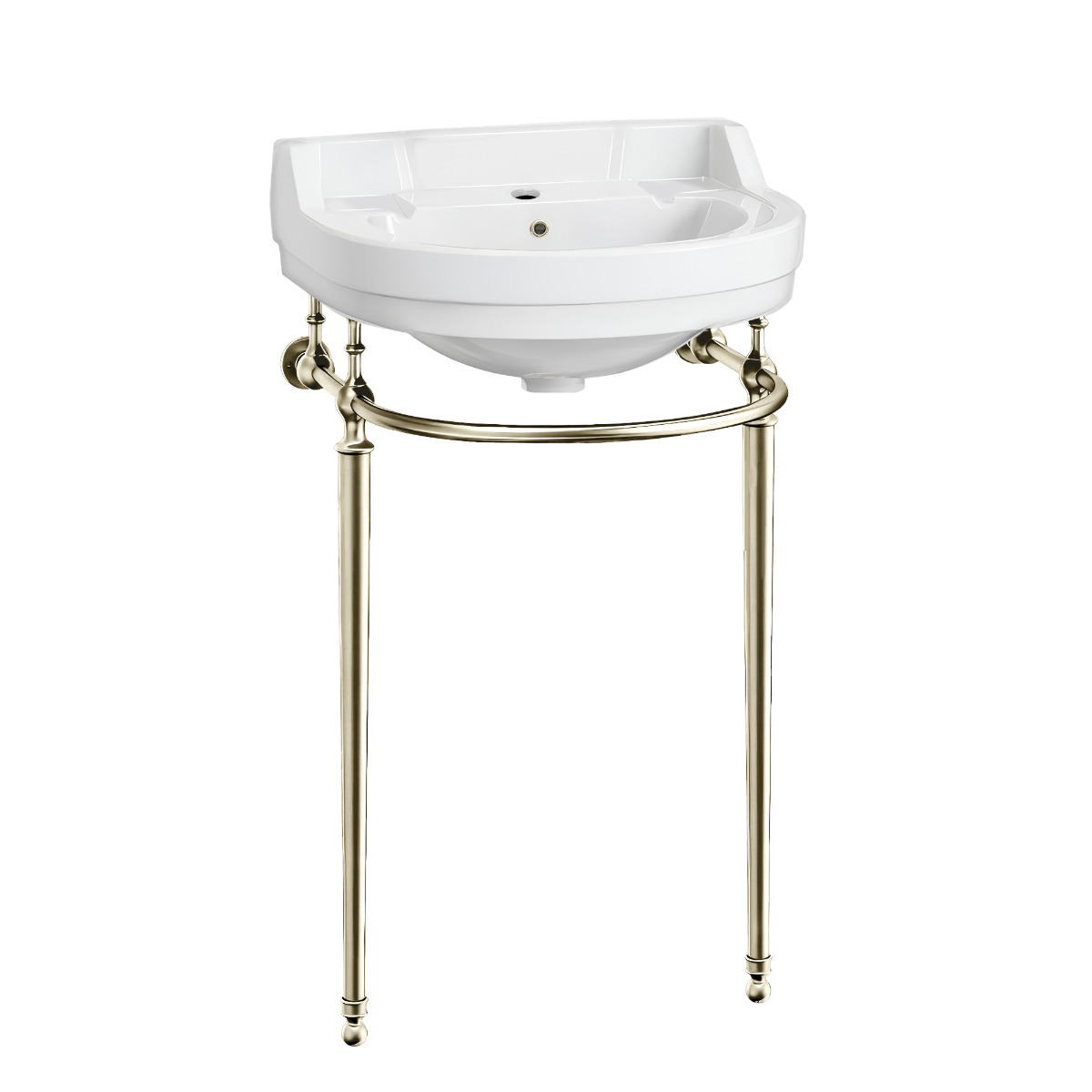 Whitehaus WHV022-L32-1H-PN 22" Console Sink w/ Semi Circular Bowl Brass Legs Overflow Towel Bar view 1