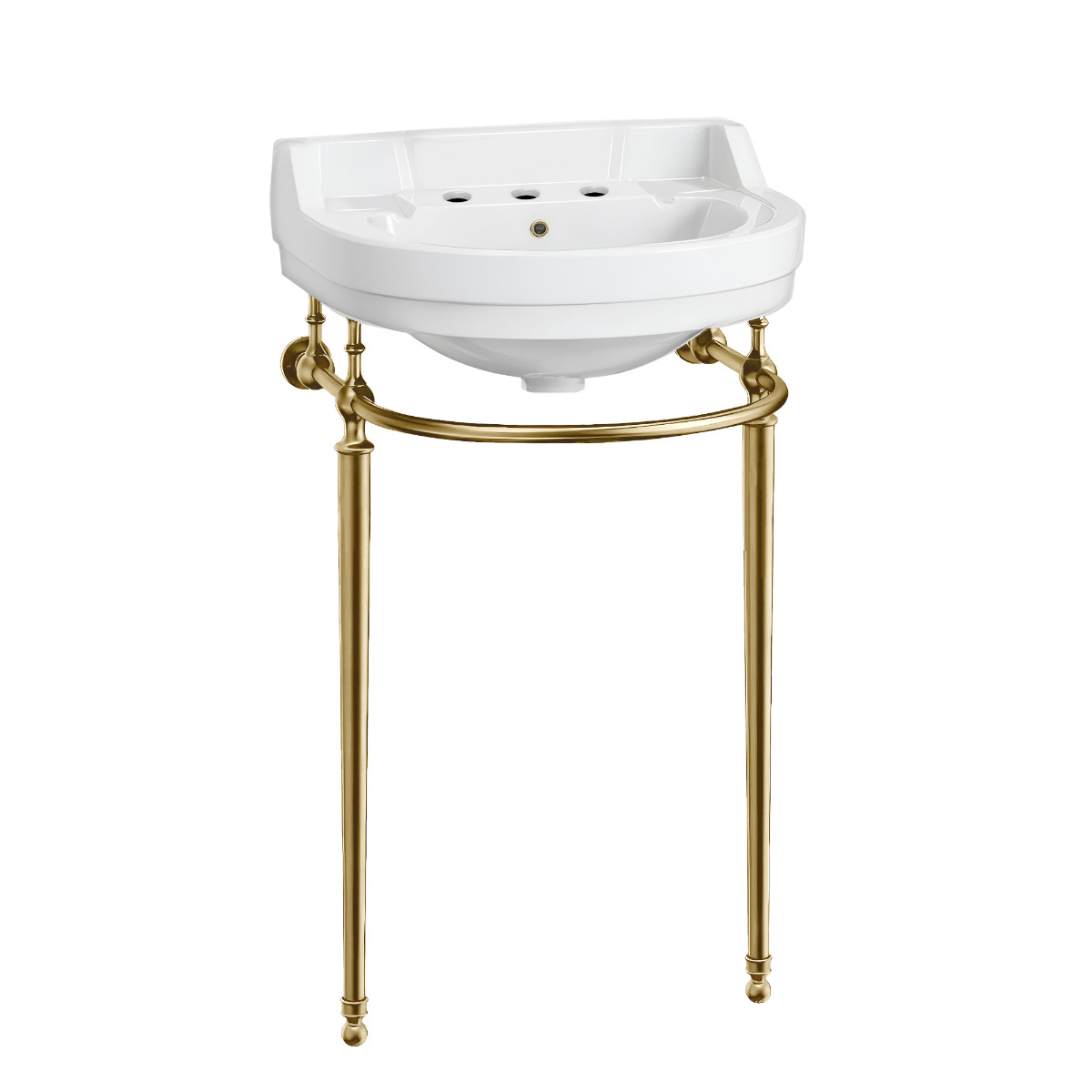 Whitehaus WHV022-L32-3H-B 22" Console Sink w/ Semi Circular Bowl Brass Legs Overflow Towel Bar view 1
