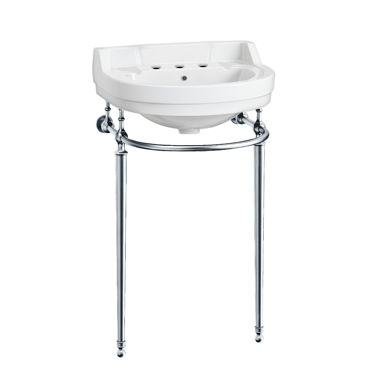 Whitehaus WHV022-L32-3H-C 22" Console Sink w/ Semi Circular Bowl Brass Legs Overflow Towel Bar view 1