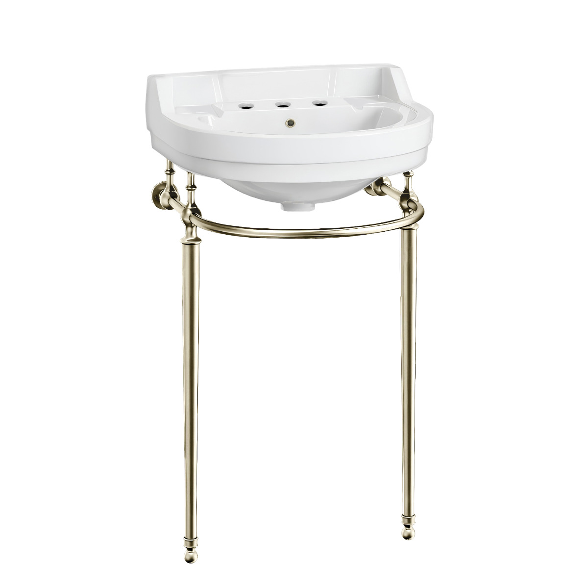 Whitehaus WHV022-L32-3H-PN 22" Console Sink w/ Semi Circular Bowl Brass Legs Overflow Towel Bar view 1
